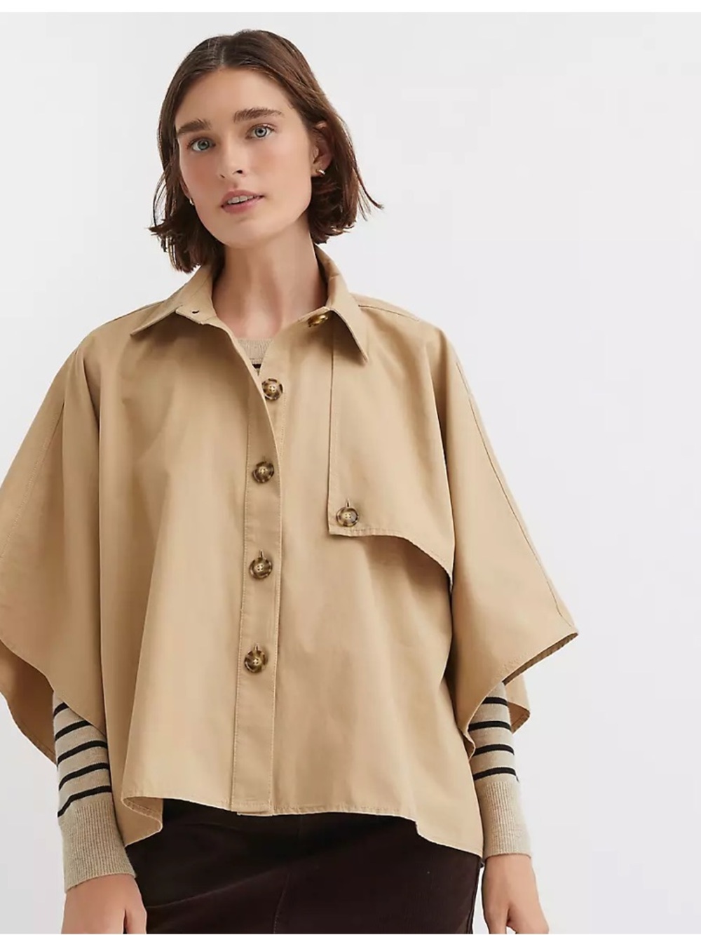 LOFT Beige Button-Front Cape Jacket